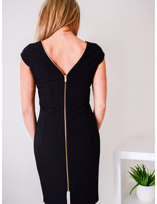 Gold Zipper Knit Dress Elegant & Comfortable