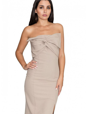 Fitted Stretch Dress with Open Shoulders and Bow Detail