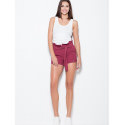 High Waist Cuffed Shorts with Belt and Pockets