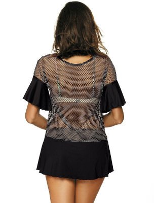 Cuban-Style Mesh Tunic for Women Beach Cover Up