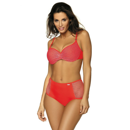 High Waisted Two Piece Swimsuit Padded Push Up Bra Openwork Mesh