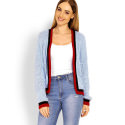 Unbuttoned Acrylic Jacket with Contrasting Piping