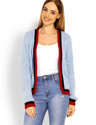 proUnbuttoned Acrylic Jacket with Contrasting Piping_Cardigans for Women, Ponchos