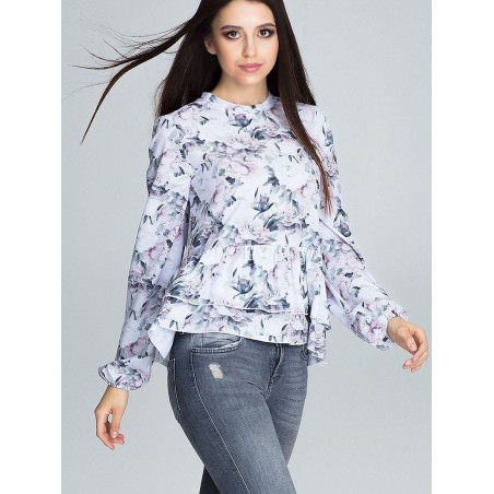 proFloral Ruffled Blouse - Loose Fit Stand Collar_Women`s Blouses, Tunics