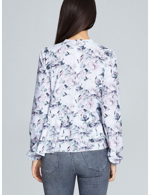 Floral Ruffled Blouse - Loose Fit Stand Collar