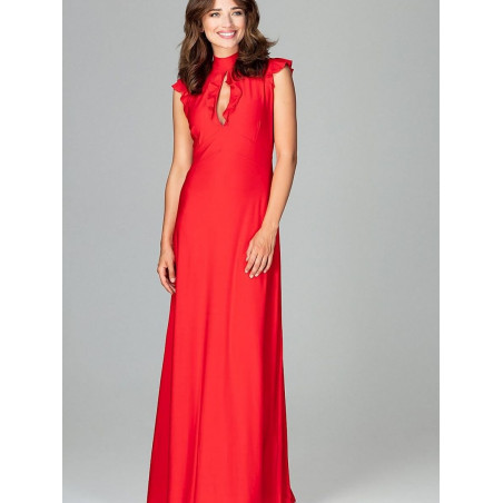 Fitted Waist Maxi Dress with Frills and Tie-Back Detail