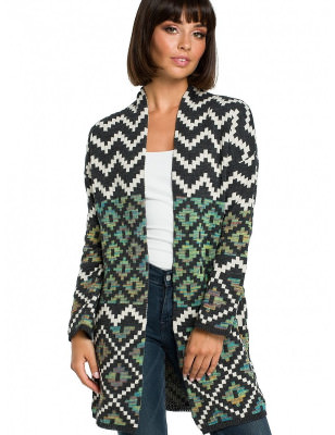 proAztec Pattern Cardigan Unbuttoned Cozy Knitwear_Cardigans for Women, Ponchos