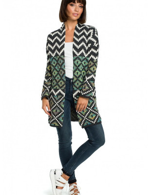 Aztec Pattern Cardigan Unbuttoned Cozy Knitwear