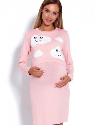 Maternity Nightgown, Raised Top Design, Long Sleeves, Cloud Motif