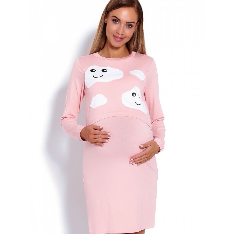 proMaternity Nightgown, Raised Top Design, Long Sleeves, Cloud Motif_Nightgowns, Nighties, Sleep Shirts