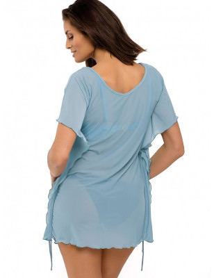 Marko's Smooth Beach Cover-Up V Neck Ruffle Side Ties Short Sleeves