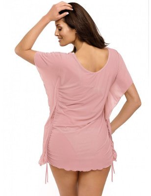 Marko's Smooth Beach Cover-Up V Neck Ruffle Side Ties Short Sleeves