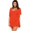 Marko's Smooth Beach Cover-Up V Neck Ruffle Side Ties Short Sleeves