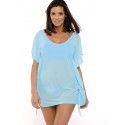 Marko's Smooth Beach Cover-Up V Neck Ruffle Side Ties Short Sleeves