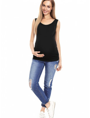 Pregnancy Blouse, Maternity Top - Sleeveless Pleated Comfort