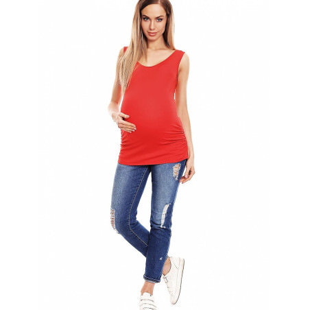 Pregnancy Blouse, Maternity Top - Sleeveless Pleated Comfort