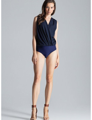 Navy Blue Bodysuit Envelope Neckline Sleeveless