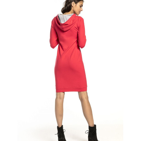 Cozy Knit Fitted Dress with Contrasting Hood