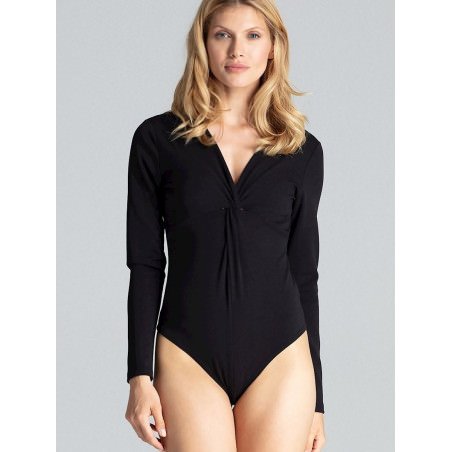 proBlack Sensual Long Sleeve Bodysuit Envelope Neckline Bust Enhancing_Shapewear Bodies for Women