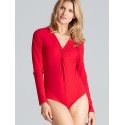 Red Long Sleeve Bodysuit Envelope Neckline