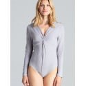 Elegant Grey Bodysuit Flattering Long Sleeve