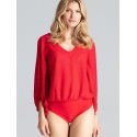 Red Loose-Fit Bodysuit Glitter Long Sleeves Serek Neckline