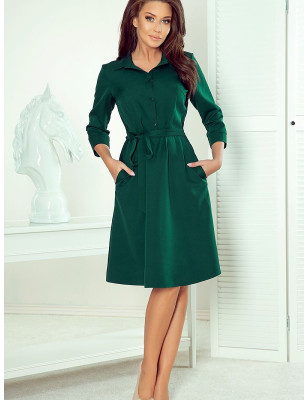 Bottle Green Flared Shirt Dress by Numoco