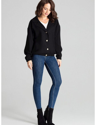 Black Short Jacket with Drop Sleeves and Pockets