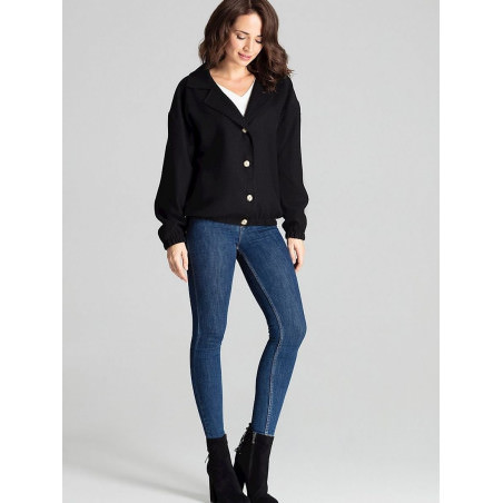 Black Short Jacket with Drop Sleeves and Pockets