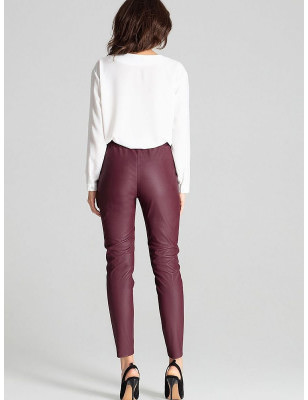 Maroon Tailored Eco-Leather Trousers - Wide Waistband, Pockets