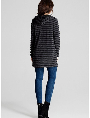 Black Striped Longline Hooded Knit Sweater