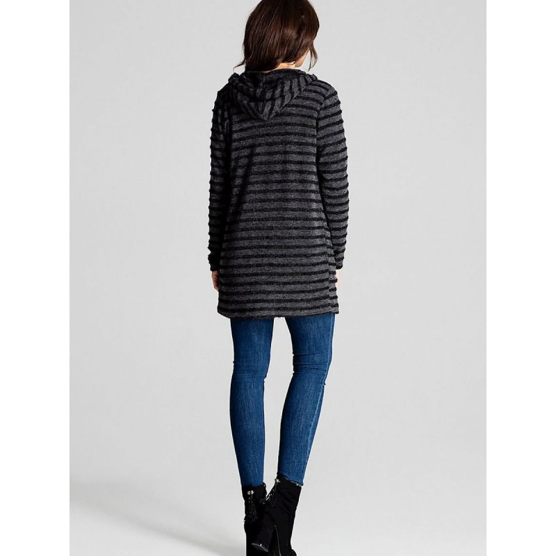 proBlack Striped Longline Hooded Knit Sweater_Cardigans for Women, Ponchos