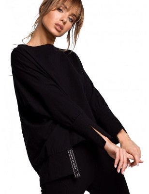 Loose-Fit Sweatshirt Side Slits & Cuffs Decorative Piping