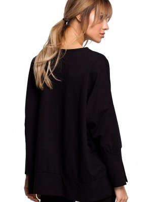 Loose-Fit Sweatshirt Side Slits & Cuffs Decorative Piping