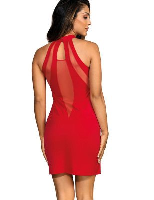 Red Dress | Elegant Teardrop Neckline | Luxurious Microfiber