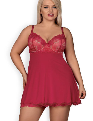 Maroon Lace Babydoll Chemise with Padded Bra