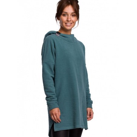 proDual-Sided Knit Sweatshirt - Long Cut, High Collar & Cozy Hood_Sweatshirts for Women