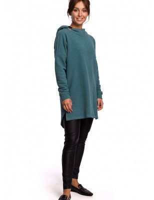 Dual-Sided Knit Sweatshirt - Long Cut, High Collar & Cozy Hood