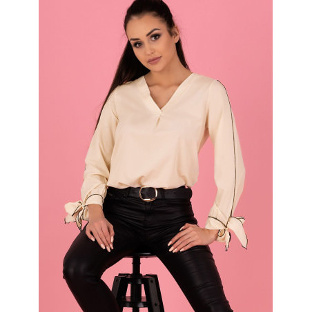 proLong Sleeve Decorative Piping Blouse_Women`s Blouses, Tunics