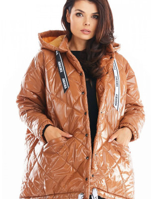 proOversized Quilted Jacket with Logo Hood and Pockets_Women`s Coats, Jackets