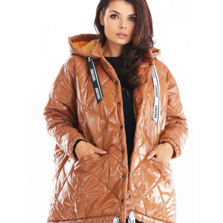 proOversized Quilted Jacket with Logo Hood and Pockets_Women`s Coats, Jackets