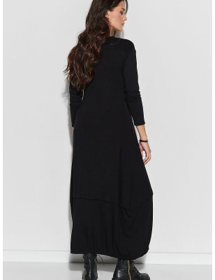 Maxi Dress - Viscose Knit, Welt Detail & Layered Hem