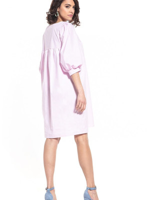 Scoop Neck Midi Dress, Slender Chest Crease 3/4 Sleeves