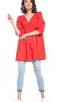 proPointed Neckline Tunic - 3/4 Sleeves, Stylish Cuffs_Women`s Blouses, Tunics