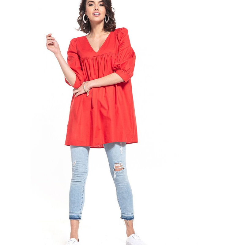 proPointed Neckline Tunic - 3/4 Sleeves, Stylish Cuffs_Women`s Blouses, Tunics