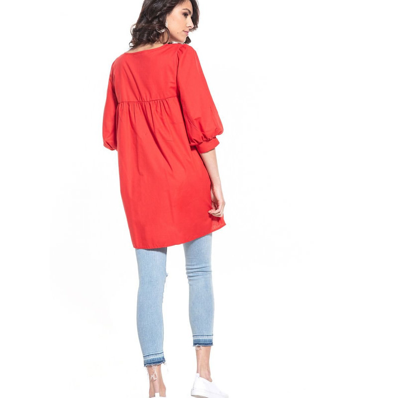 proPointed Neckline Tunic - 3/4 Sleeves, Stylish Cuffs_Women`s Blouses, Tunics