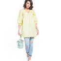 Pointed Neckline Tunic - 3/4 Sleeves, Stylish Cuffs