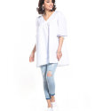 Pointed Neckline Tunic - 3/4 Sleeves, Stylish Cuffs