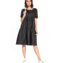 Cotton Midi Dress Boat Neck Short Sleeves