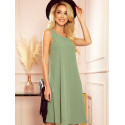 Olive Green Trapeze Dress Loose-Fit Adjustable Belt